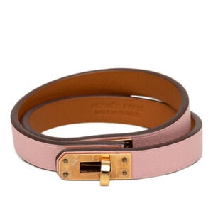 HERMES Pink Leather Charm Bracelet